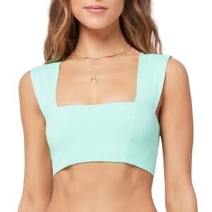 L*Space Teal Parker Pullover Square Neck Wide Strap Bikini Top Blue/green Size D